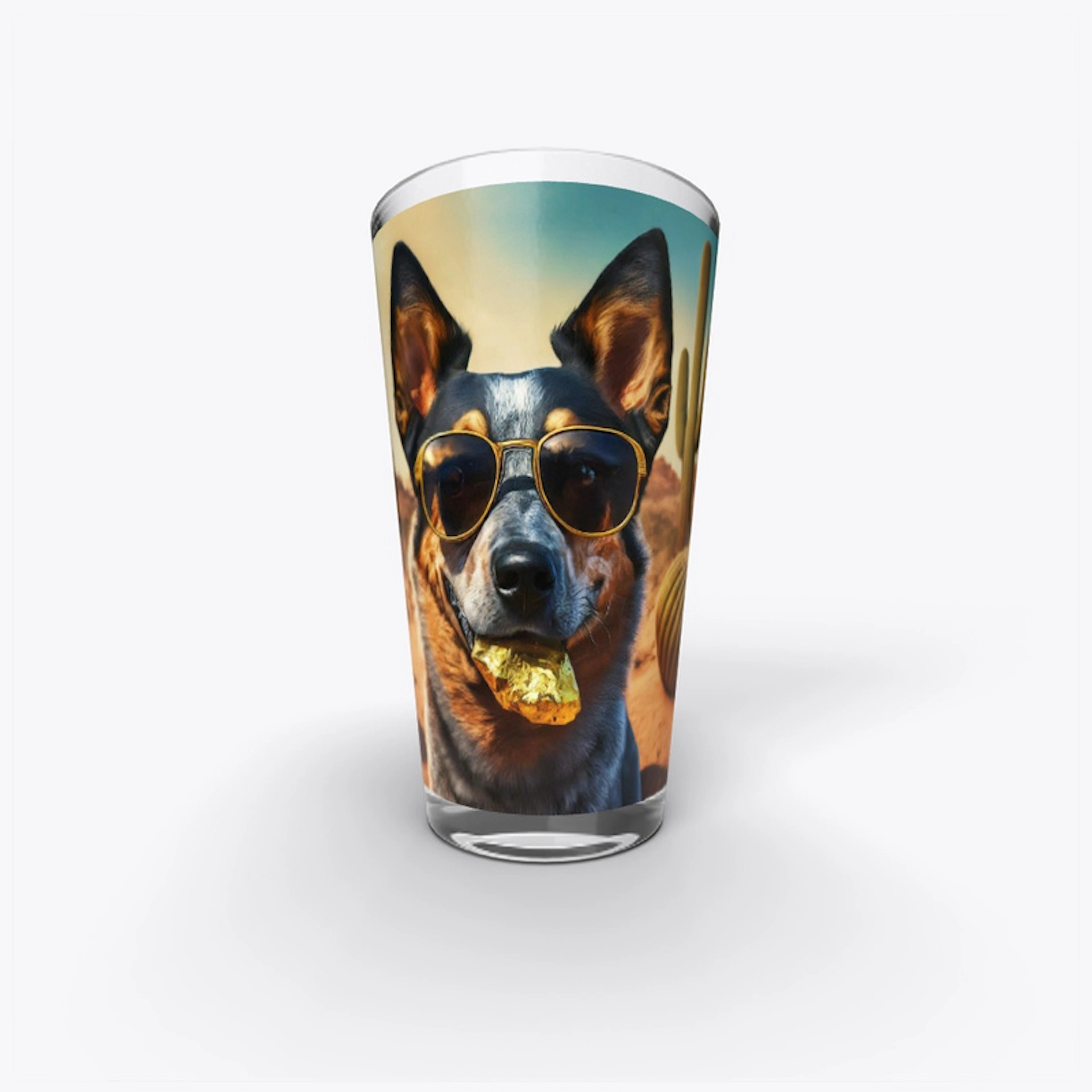 Blue Heeler Gold Puppy Glass